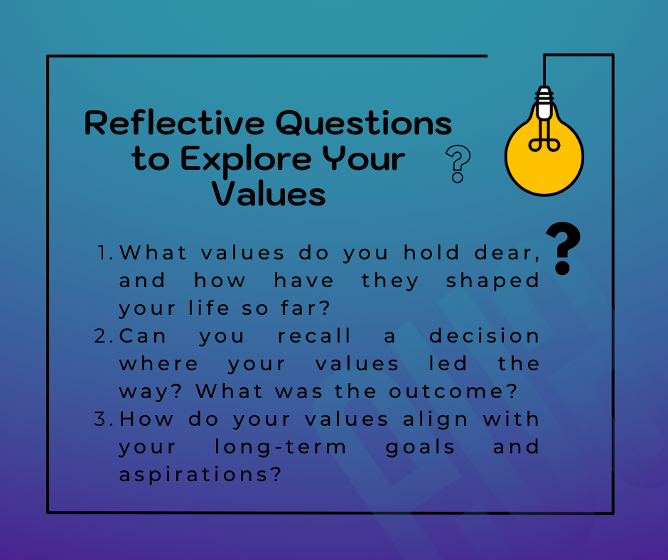 Reflective Questions to Explore Your Values - What values do you hold dear, and how have they shaped your life so far - Can you recall a decision where your values led the way What was the outcome
