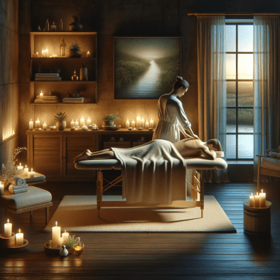 DALL·E 2024-01-24 01.21.48 - A tranquil massage room setting that evokes a sense of peace and relaxation. At the center, a massage table is draped with plush, inviting linens, wit